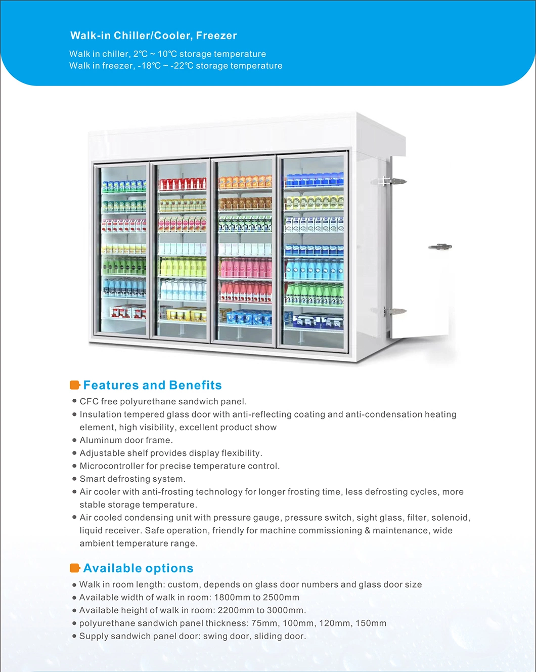 High Efficiency Multi-Deck Closed Display Chiller Freezer Commercial Refrigeration Equipment for Supermarket and Store